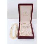 Two cultured pearl necklaces, pair of cultured pearl earrings and a cultured pearl silver dress ring