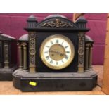 Three early 20th century black slate mantel clocks