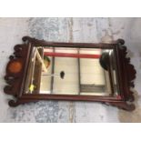 Two Queen Anne style mirrors with wooden fret work frames and one other gilt frame mirror (3)