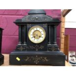 Three early 20th century black slate mantel clocks (3)