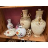 Two Meissen vases, together with Royal Worcester bird figurine, another and a glass vase (upstairs)