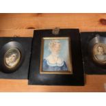 Regency portrait miniature on ivory and two printed miniatures
