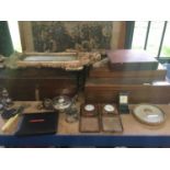 Lot cutlery canteens , Italian-style gilt framed wall mirror, travelling clocks, plated ware and sun