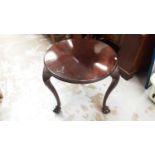 Antique mahogany occasional table on three 19th century cabriole legs terminating on claw and ball f