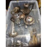 Selection of tea ware, flat ware, ladles and other items