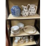 Sundry china, including a Chinese blue and white ginger jar, two Harlequin-type jugs and a Victorian
