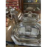 Pair of silver plated tureens and covers together with silver plated coffee pot