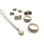 18ct gold diamond set gypsy ring, 9ct gold ring, 9ct gold chain and various earrings