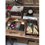 Sundry items, including silver plate, Japanese ivory box, an art nouveau mantle clock, etc