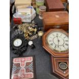 Sundries including Victorian mahogany wall clock, teapot stand, boxes, tea cards and other items