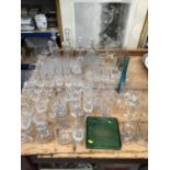 Quanity of glassware, including Georgian rummers, various wine glasses, decanters, etc