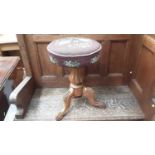 Victorian mahogany adjustable piano stool with floral tapestry seat on tripod base