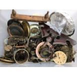 One box of clock parts, together with a Chinese regulator wall clock and a wall dial clock.