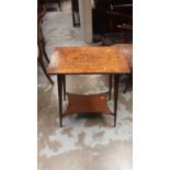 Edwardian satinwood and marquetry inlaid two-tier occasional table