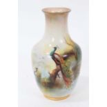 Royal Worcester vase, hand decorated with a Peacock, signed A. Watkins