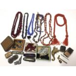 Collection of vintage jewellery and bijouterie including 1920s coral beadwork sautoir necklace