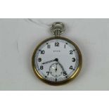 Second World War British Military Cyma pocket watch with white enamel arabic numerial dial.