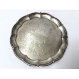 Victorian silver salver with engraved scroll decoration