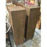 Pair of contemporary hardwood display plinths with chromium plated bases, purchased from Marina Home