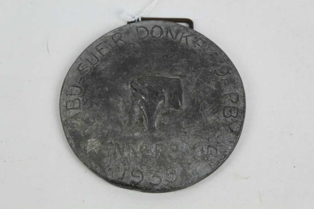Unusual lead award medal or plaque for Bu-Sueir Donkey Derby Runners Up 1935. Probably relating to t