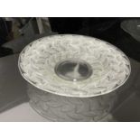 Rene Lalique glass bowl with moulded leaf decoration, signed on base, 31.5cm diameter