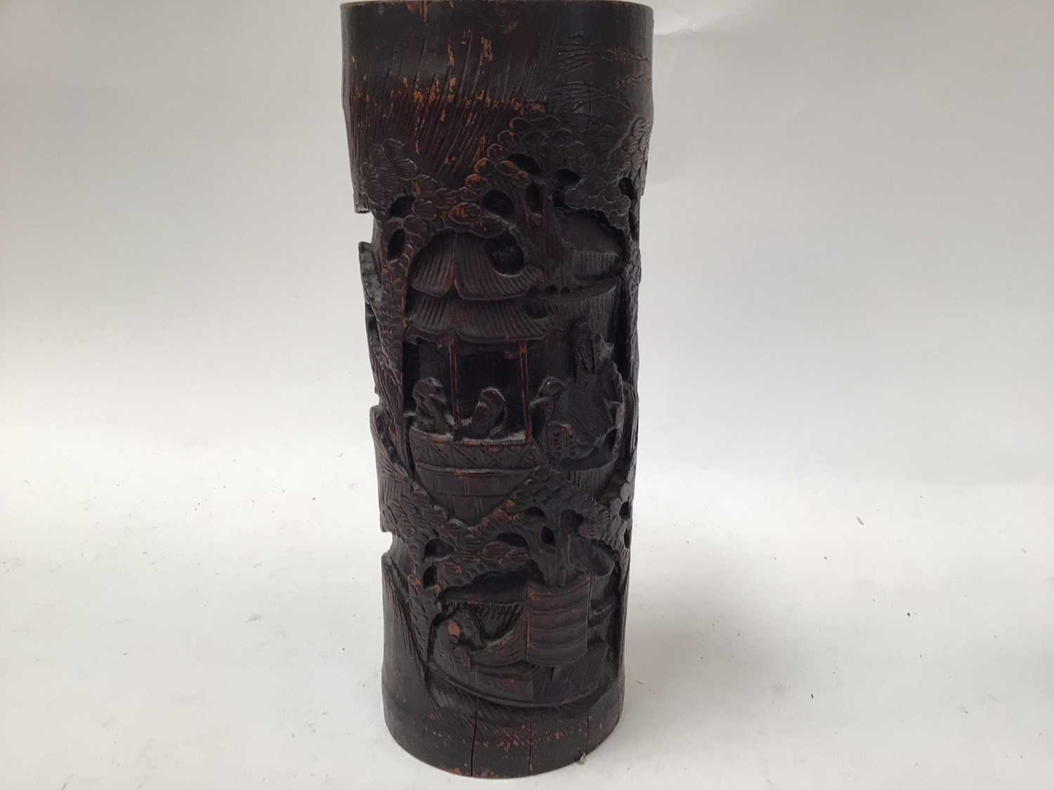 Two 20th century carved Bamboo brush pots (2) - Image 2 of 10