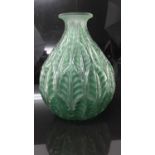 Rene Lalique Malesherbes pattern vase in emerald green, signed on base, 23cm high