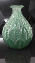 Rene Lalique Malesherbes pattern vase in emerald green, signed on base, 23cm high