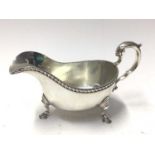1930's silver sauce boat on hoof feet, (Chester 1936), 7.5oz