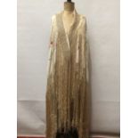 Chinese Cream Silk embroidered piano shawl with long fringing