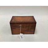 Victorian walnut tea caddy with banded decoration to edges, two-division interior, 18cm wide