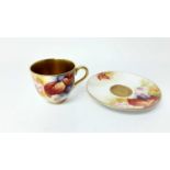 Royal Worcester cabinet cup and saucer with hand painted floral decoration, signed K.Blake