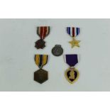 Collection of six various American First / Second World and other medals to include Purple Heart, Si
