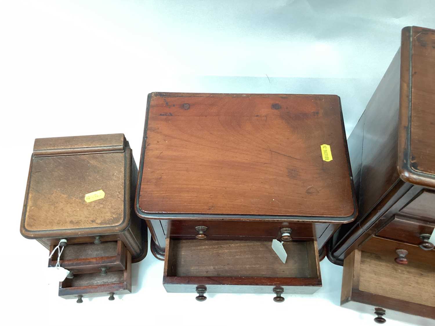 Three miniature mahogany chests of drawers and a miniature bureau - Image 6 of 8
