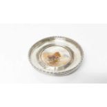 Royal Worcester silver mounted circular pin dish, with hand painted decoration depicting Highland ca