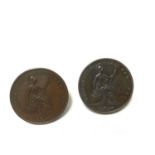 G.B. - Copper Pennies Victoria 1858-7 GEF-AU and 1858 GVF-AEF (2 coins)