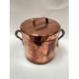 Large Victorian copper twin-handled cooking pot and cover, 33cm high including handle