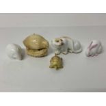 Five Royal Worcester model animals including tortoise, rabbit, mouse etc