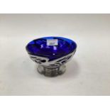 Art Nouveau pewter bowl with blue glass liner