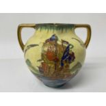 Stylish Crown Devon Fieldings twin handled vase decorated with galleons at sea, 16cm high