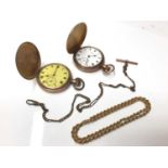 9ct gold rope twist necklace, two gold plated full hunter pocket watches and watch chain