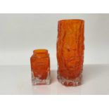 Whitefriars Tangerine textured bark vase designed by Geoffrey Baxter, 19.5cm high together with a da