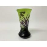 Emile Galle cameo glass vase with floral decoration on green ground, signed, 20cm high