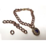 Victorian 9ct rose gold link chain with gilt metal enamelled locket fob