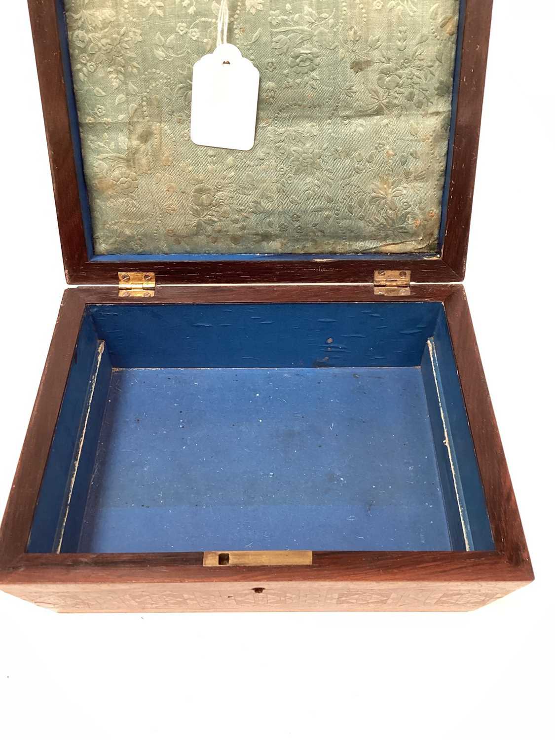 Victorian Tunbridgeware sewing box, the top with inlaid picture of a cottage, with geometric pattern - Image 7 of 10