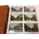 Postcards Clacton Collection in album real photographic street and beach scenes, band pavilion with