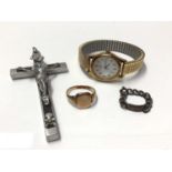 9ct gold signet ring, ladies Sekonda wristwatch and a crucifix