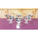Set of six Stuart & Sons crystal glasses enamelled with borders of fruit. Etched to undersides 'Rd.6