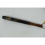 Victorian Police truncheon of tapered form with painted crown and VR cipher and ribbed grip, 46.5cm