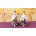Pair of Worcester vases of pheasants and peacocks by Jarman and Powell